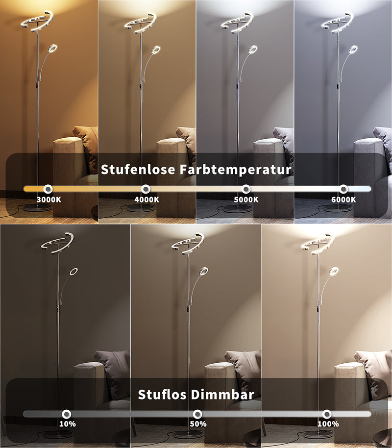 Anten Stehlampe Dimmbar LED KAKA- | Silber-Stehleuchte 20W mit flexibl