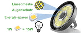 Hallenstrahler 150W Kaltweiß 5000K | 25500lm 90°Abstrahlwinkel UFO Highbay Industrielampe IP65 Hallenbeleuchtung für Gewerbliche Lager/Werkstatt/Garage leuchte [Energieklasse B]