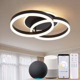 Smart Deckenlampe LED Kompatibel mit Alexa, 50cm 2-Ringe Design, 36W Deckenleuchte Wohnzimmer Moderne mit Fernbedienung Dimmbar,mit Nachtlicht, für Küche Schlafzimmer, Esszimmer, Büro-Schwarz