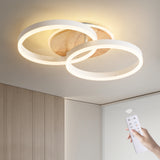 LED Deckenlampe Wohnzimmer 50cm 2-Ringe Design, 36W Deckenleuchte Moderne mit Fernbedienung Dimmbar, aus Metall+Acryl, mit Speicherfunktion, für Schlafzimmer Esszimmer Büro, Weiß+holz