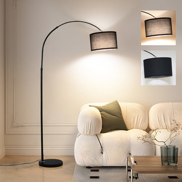 ANTENLICHT LUNA Bogenlampe Wohnzimmer Stehlampe I Inklusive LED E27 I Stoffschirm 33 cm Schwarz I Fußschalter I Bogenleuchte Vintage geeignet für Schlafzimmer, Hotel