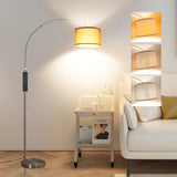 ANTENLICHT Bogenlampe mit Fernbedienung | Wohnzimmer Stehlampe Dimmbar | Inklusive LED E27 I Braun Stoffschirm 33 cm I I Bogenleuchte Silber Vintage geeignet für Schlafzimmer, Hotel