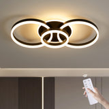 Deckenleuchte Dimmbar mit Fernbedienung 65cm | 50W Moderne 3 Ring-Design LED Deckenlampe für Wohnzimmer Schlafzimmer Küche | Nachtlicht, Memory-Funktion - Schwarz