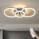Deckenleuchte Dimmbar mit Fernbedienung 65cm | 50W Moderne 3 Ring-Design LED Deckenlampe für Wohnzimmer Schlafzimmer Küche | Nachtlicht, Memory-Funktion - Grau