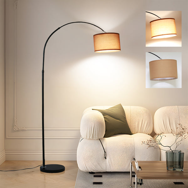 ANTENLICHT LUNA Bogenlampe Wohnzimmer Stehlampe I Inklusive LED E27 I Schwarzer Stoffschirm 33 cm I Fußschalter I Bogenleuchte Vintage geeignet für Schlafzimmer, Hotel