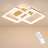 LED Deckenlamape Wohnzimmer Modern Geometrisch, 40W Wohnzimmerlampe mit Fernbedienung Stufenlos Dimmbar 3000-6500K, Deckenleuchte aus Metall für Wohnzimmer Schlafzimmer, Weiß mit Holz [Energieklasse F]