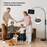 Bogenlampe mit Fernbedienung Schwarz | Wohnzimmer Stehlampe Dimmbar | Inklusive LED E27 I Braun Stoffschirm 33 cm I Fußschalter I Bogenleuchte Vintage geeignet für Schlafzimmer, Hotel [Energieklasse E]