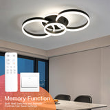 Deckenleuchte Dimmbar mit Fernbedienung 65cm | 50W Moderne 3 Ring-Design LED Deckenlampe für Wohnzimmer Schlafzimmer Küche | Nachtlicht, Memory-Funktion - Schwarz