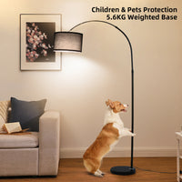 ANTENLICHT LUNA Bogenlampe Wohnzimmer Stehlampe I Inklusive LED E27 I Stoffschirm 33 cm Schwarz I Fußschalter I Bogenleuchte Vintage geeignet für Schlafzimmer, Hotel