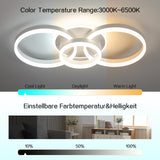 Deckenleuchte Dimmbar mit Fernbedienung 65cm | 50W Moderne 3 Ring-Design LED Deckenlampe für Wohnzimmer Schlafzimmer Küche | Nachtlicht, Memory-Funktion - Weiß