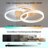 LED Deckenlampe Wohnzimmer 50cm 2-Ringe Design, 36W Deckenleuchte Moderne mit Fernbedienung Dimmbar, aus Metall+Acryl, mit Speicherfunktion, für Schlafzimmer Esszimmer Büro, Weiß+holz