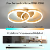 LED Deckenlampe Wohnzimmer 50cm 2-Ringe Design, 36W Deckenleuchte Moderne mit Fernbedienung Dimmbar, aus Acryl, Mit Nachtlicht Memory-Funktion, für Schlafzimmer, Esszimmer, Büro, Holzoptik