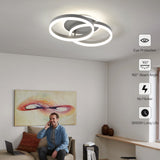 LED Deckenlampe Wohnzimmer 50cm 2-Ringe Design, 36W Deckenleuchte Moderne mit Fernbedienung Dimmbar, aus Metall+Acryl,Mit Nachtlicht Memory-Funktion, für Schlafzimmer, Esszimmer, Büro-Grau