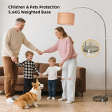 ANTENLICHT Bogenlampe mit Fernbedienung | Wohnzimmer Stehlampe Dimmbar | Inklusive LED E27 I Braun Stoffschirm 33 cm I I Bogenleuchte Silber Vintage geeignet für Schlafzimmer, Hotel
