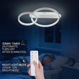 LED Deckenleuchte Wohnzimmer 50cm 2-Ringe Design, DIY Schwenkbare, 36W Moderne Deckenlampe Dimmbar mit Fernbedienung Nachtlicht Memory-Funktion, für Schlafzimmer, Esszimmer, Büro - Weiß [Energieklasse F]