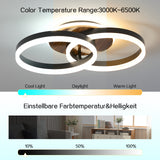 LED Deckenlampe Wohnzimmer 50cm 2-Ringe Design, 36W Deckenleuchte Moderne mit Fernbedienung Dimmbar, aus Metall+Acryl, mit Speicherfunktion, für Schlafzimmer Esszimmer Büro, Schwarz+holz