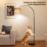 ANTENLICHT LUNA Bogenlampe Wohnzimmer Stehlampe I Inklusive LED E27 I Schwarzer Stoffschirm 33 cm I Fußschalter I Bogenleuchte Vintage geeignet für Schlafzimmer, Hotel