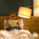 Bogen Stehlampe mit Braunem Stoffschirm 33 cm | Fußschalter & E27 LED 3000K | Stehleuchte Silber für Wohnzimmer, Schlafzimmer, Hotel [Energieklasse E]
