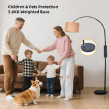 Bogenlampe mit Fernbedienung | Wohnzimmer Stehlampe Dimmbar | Inklusive LED E27 I Braun Stoffschirm 33 cm I Fußschalter I Bogenleuchte Vintage geeignet für Schlafzimmer, Hotel [Energieklasse E]