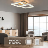 LED Deckenlamape Wohnzimmer Modern Geometrisch, 40W Wohnzimmerlampe mit Fernbedienung Stufenlos Dimmbar 3000-6500K, Deckenleuchte aus Metall für Wohnzimmer Schlafzimmer, Weiß mit Holz [Energieklasse F]