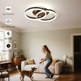 LED Deckenlampe Wohnzimmer 50cm 2-Ringe Design, 36W Deckenleuchte Moderne mit Fernbedienung Dimmbar, aus Metall+Acryl, mit Speicherfunktion, für Schlafzimmer Esszimmer Büro, Schwarz+holz