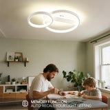 LED Deckenleuchte Wohnzimmer 50cm 2-Ringe Design, DIY Schwenkbare, 36W Moderne Deckenlampe Dimmbar mit Fernbedienung Nachtlicht Memory-Funktion, für Schlafzimmer, Esszimmer, Büro - Weiß [Energieklasse F]