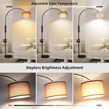 Bogenlampe mit Fernbedienung | Wohnzimmer Stehlampe Dimmbar | Inklusive LED E27 I Braun Stoffschirm 33 cm I Fußschalter I Bogenleuchte Vintage geeignet für Schlafzimmer, Hotel [Energieklasse E]