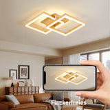 LED Deckenlamape Wohnzimmer Modern Geometrisch, 40W Wohnzimmerlampe mit Fernbedienung Stufenlos Dimmbar 3000-6500K, Deckenleuchte aus Metall für Wohnzimmer Schlafzimmer, Holzoptik [Energieklasse F]
