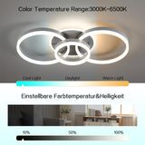 Deckenleuchte Dimmbar mit Fernbedienung 65cm | 50W Moderne 3 Ring-Design LED Deckenlampe für Wohnzimmer Schlafzimmer Küche | Nachtlicht, Memory-Funktion - Grau