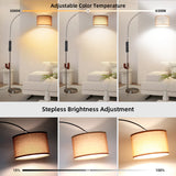 ANTENLICHT Bogenlampe mit Fernbedienung | Wohnzimmer Stehlampe Dimmbar | Inklusive LED E27 I Braun Stoffschirm 33 cm I I Bogenleuchte Silber Vintage geeignet für Schlafzimmer, Hotel