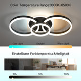 Deckenleuchte Dimmbar mit Fernbedienung 65cm | 50W Moderne 3 Ring-Design LED Deckenlampe für Wohnzimmer Schlafzimmer Küche | Nachtlicht, Memory-Funktion - Schwarz