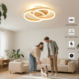 LED Deckenlampe Wohnzimmer 50cm 2-Ringe Design, 36W Deckenleuchte Moderne mit Fernbedienung Dimmbar, aus Acryl, Mit Nachtlicht Memory-Funktion, für Schlafzimmer, Esszimmer, Büro, Holzoptik