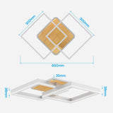 LED Deckenlamape Wohnzimmer Modern Geometrisch, 40W Wohnzimmerlampe mit Fernbedienung Stufenlos Dimmbar 3000-6500K, Deckenleuchte aus Metall für Wohnzimmer Schlafzimmer, Weiß mit Holz [Energieklasse F]