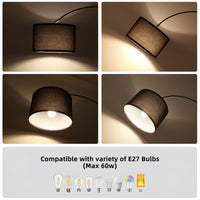 ANTENLICHT LUNA Bogenlampe Wohnzimmer Stehlampe I Inklusive LED E27 I Stoffschirm 33 cm Schwarz I Fußschalter I Bogenleuchte Vintage geeignet für Schlafzimmer, Hotel