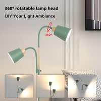 ANTENLICHT YOYO Stehlampe mit leselampe | E27 Fassung max. 60W | 360° schwenkbare Stehleuchte mit 2 Lampenköpfen | Vintage Modern Metall Stehlampe für Wohnzimmer | Höhe 159cm Grün ohne Birne [Energieklasse A+]
