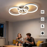 Deckenleuchte Dimmbar mit Fernbedienung 65cm | 50W Moderne 3 Ring-Design LED Deckenlampe für Wohnzimmer Schlafzimmer Küche | Nachtlicht, Memory-Funktion - Grau