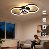 Deckenleuchte Dimmbar mit Fernbedienung 65cm | 50W Moderne 3 Ring-Design LED Deckenlampe für Wohnzimmer Schlafzimmer Küche | Nachtlicht, Memory-Funktion - Schwarz
