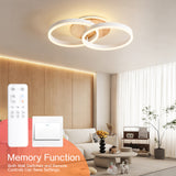 LED Deckenlampe Wohnzimmer 50cm 2-Ringe Design, 36W Deckenleuchte Moderne mit Fernbedienung Dimmbar, aus Metall+Acryl, mit Speicherfunktion, für Schlafzimmer Esszimmer Büro, Weiß+holz