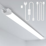 LED Feuchtraumleuchte 120CM mit Stecker und Schalter Plug und Play, Einfache Reihenschaltung Werkstattlampe mit 36W 5000k Kaltlweiß 3960Lumen, Wasserfest IP65 für Keller Garage, Weiß