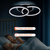 LED Deckenlampe Wohnzimmer 50cm 2-Ringe Design, 36W Deckenleuchte Moderne mit Fernbedienung Dimmbar, aus Metall+Acryl,Mit Nachtlicht Memory-Funktion, für Schlafzimmer, Esszimmer, Büro,Schwarz