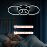 Deckenleuchte Dimmbar mit Fernbedienung 65cm | 50W Moderne 3 Ring-Design LED Deckenlampe für Wohnzimmer Schlafzimmer Küche | Nachtlicht, Memory-Funktion - Schwarz