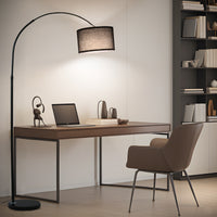 ANTENLICHT LUNA Bogenlampe Wohnzimmer Stehlampe I Inklusive LED E27 I Stoffschirm 33 cm Schwarz I Fußschalter I Bogenleuchte Vintage geeignet für Schlafzimmer, Hotel