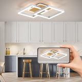 LED Deckenlamape Wohnzimmer Modern Geometrisch, 40W Wohnzimmerlampe mit Fernbedienung Stufenlos Dimmbar 3000-6500K, Deckenleuchte aus Metall für Wohnzimmer Schlafzimmer, Weiß mit Holz [Energieklasse F]