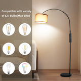 Bogenlampe mit Fernbedienung | Wohnzimmer Stehlampe Dimmbar | Inklusive LED E27 I Braun Stoffschirm 33 cm I Fußschalter I Bogenleuchte Vintage geeignet für Schlafzimmer, Hotel [Energieklasse E]