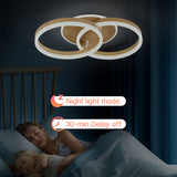 LED Deckenlampe Wohnzimmer 50cm 2-Ringe Design, 36W Deckenleuchte Moderne mit Fernbedienung Dimmbar, aus Acryl, Mit Nachtlicht Memory-Funktion, für Schlafzimmer, Esszimmer, Büro, Holzoptik