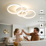 Deckenleuchte Dimmbar mit Fernbedienung 65cm | 50W Moderne 3 Ring-Design LED Deckenlampe für Wohnzimmer Schlafzimmer Küche | Nachtlicht, Memory-Funktion - Weiß