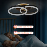 LED Deckenlampe Wohnzimmer 50cm 2-Ringe Design, 36W Deckenleuchte Moderne mit Fernbedienung Dimmbar, aus Metall+Acryl, mit Speicherfunktion, für Schlafzimmer Esszimmer Büro, Schwarz+holz
