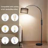 Bogenlampe mit Fernbedienung Schwarz | Wohnzimmer Stehlampe Dimmbar | Inklusive LED E27 I Braun Stoffschirm 33 cm I Fußschalter I Bogenleuchte Vintage geeignet für Schlafzimmer, Hotel [Energieklasse E]