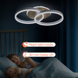 LED Deckenlampe Wohnzimmer 50cm 2-Ringe Design, 36W Deckenleuchte Moderne mit Fernbedienung Dimmbar, aus Metall+Acryl, mit Speicherfunktion, für Schlafzimmer Esszimmer Büro, Weiß+holz