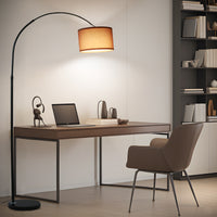 ANTENLICHT LUNA Bogenlampe Wohnzimmer Stehlampe I Inklusive LED E27 I Schwarzer Stoffschirm 33 cm I Fußschalter I Bogenleuchte Vintage geeignet für Schlafzimmer, Hotel